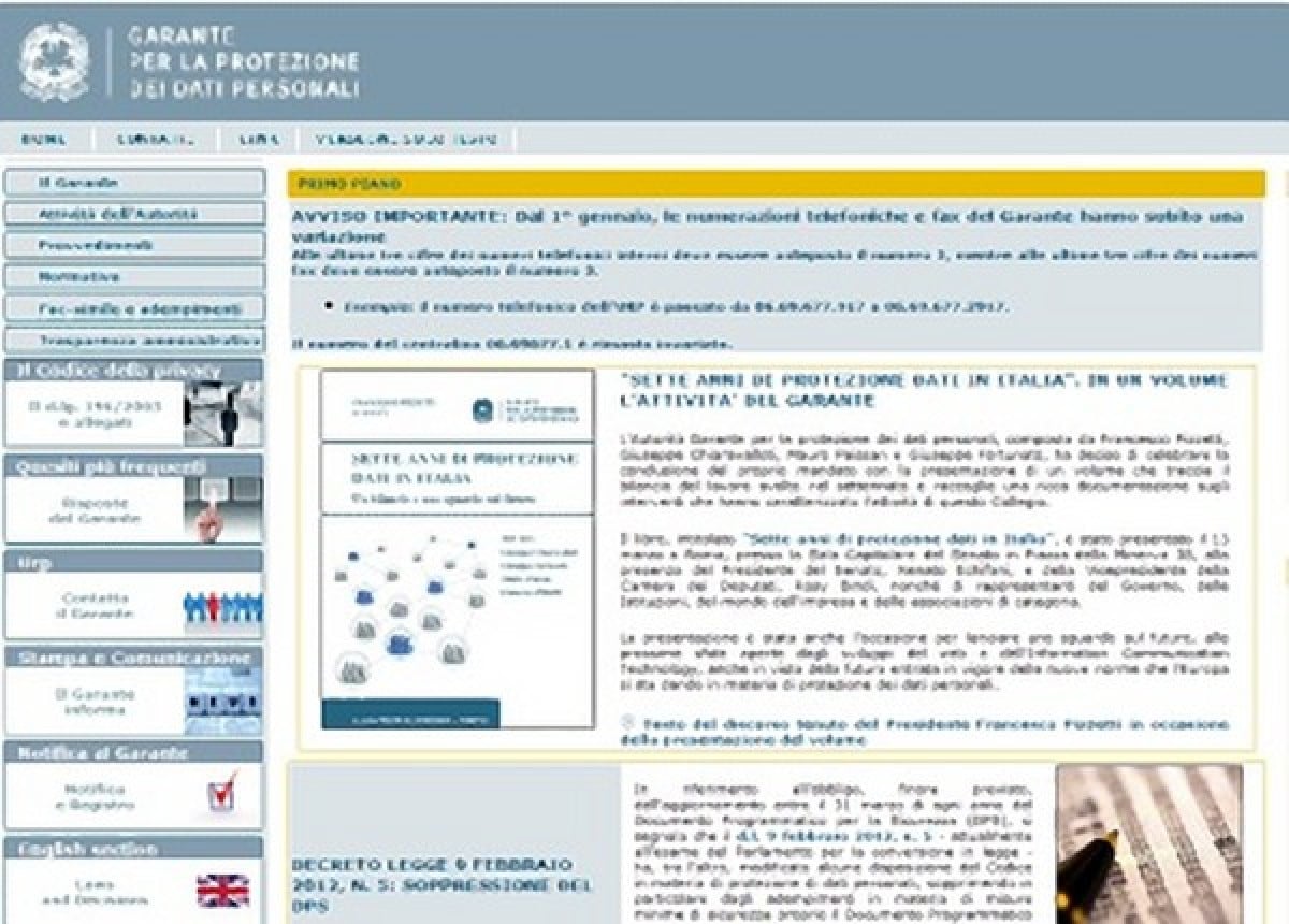 Garante Privacy: niente più obbligo del DPS