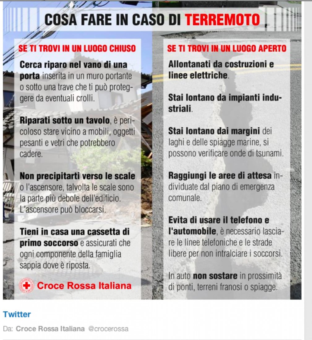 Terremoto: "lasciare libere strade e linee telefoniche". L'appello della Croce Rossa