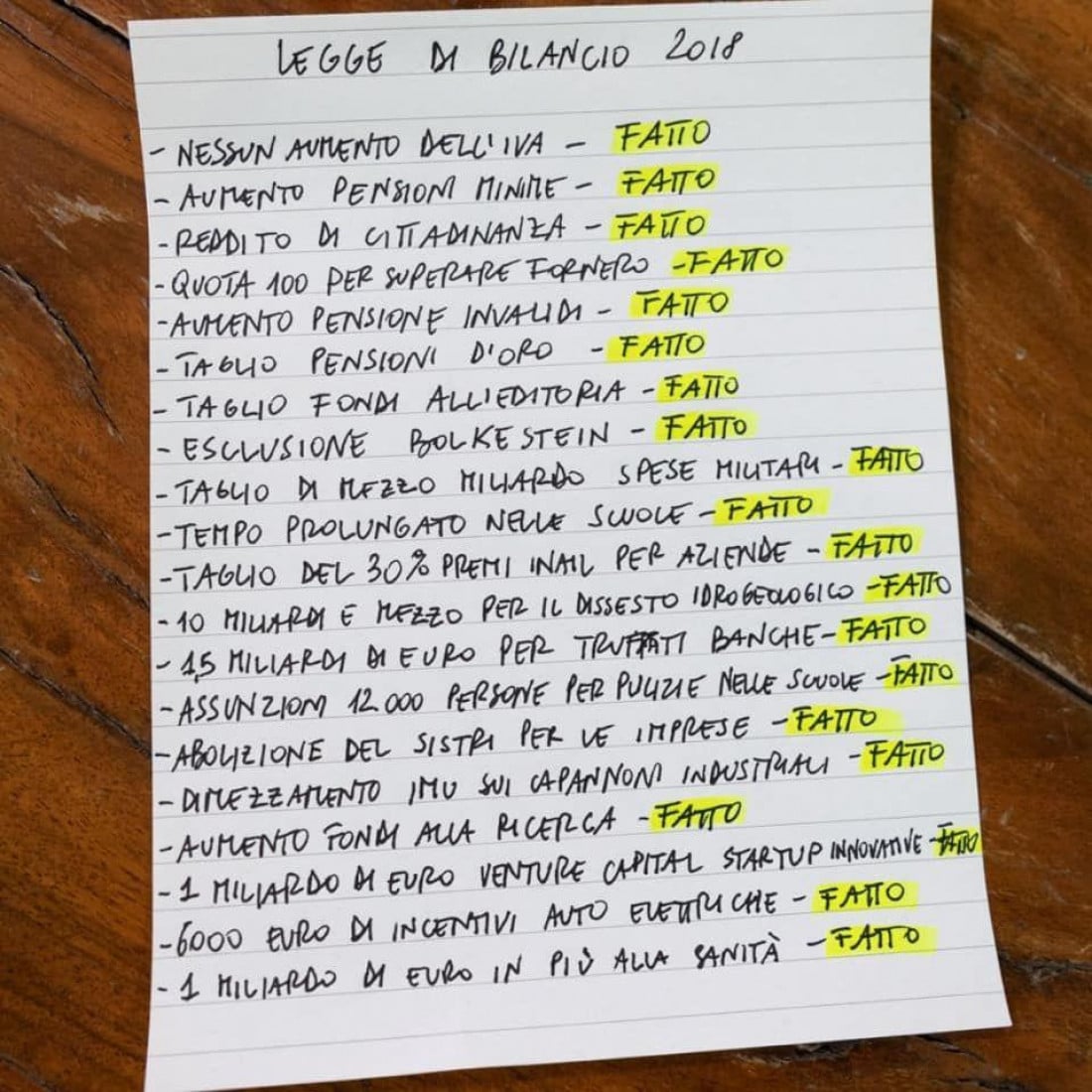 La lista Di Maio sugli obiettivi del Governo